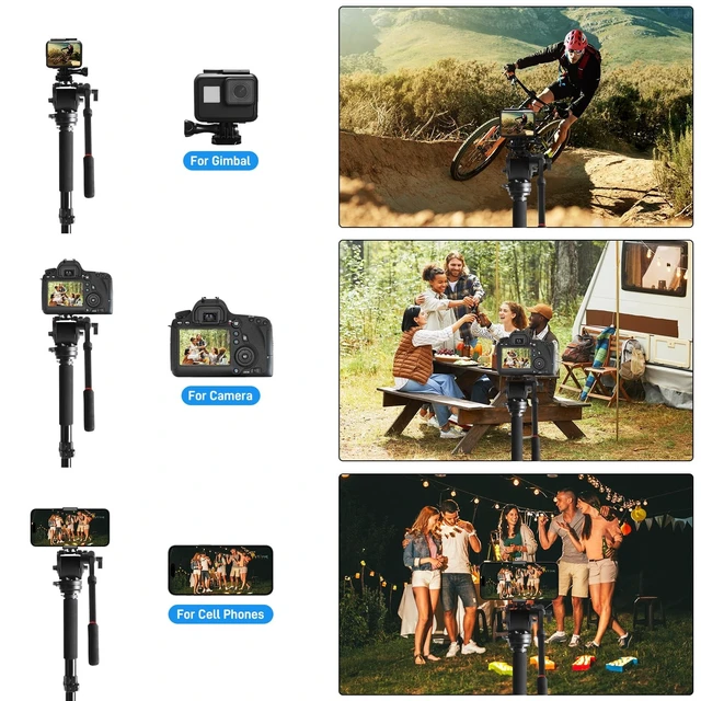 Alt view image 4 of 5 - GVM Tripod for Camera 74.8" Tall Camera Tripod Monopod, Professional Heavy Duty Compact Camera Stand for Phone Adjustable Multi-Angle Shot for Video Recording DSLR, Spotting Scope Telescope Binocular