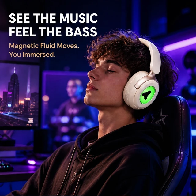 Alt view image 5 of 5 - UUEENN Magnetic Ferrofluid Headphones with Music Visualizer, Bluetooth 5.3 Wireless Over-Ear HiFi Stereo, Dancing Liquid Display, Noise-Cancel Mic, Foldable Gaming & Music Headset for Teens & M