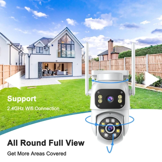 Alt view image 2 of 5 - Wireless Dual Lens Surveillance Security Camera Outdoor Indoor, 2.4GHz WiFi PTZ Camera for Home Security, Color Night Vision, Human Detection & AutoTracking, Two Way Audio, Waterproof, SD Slot