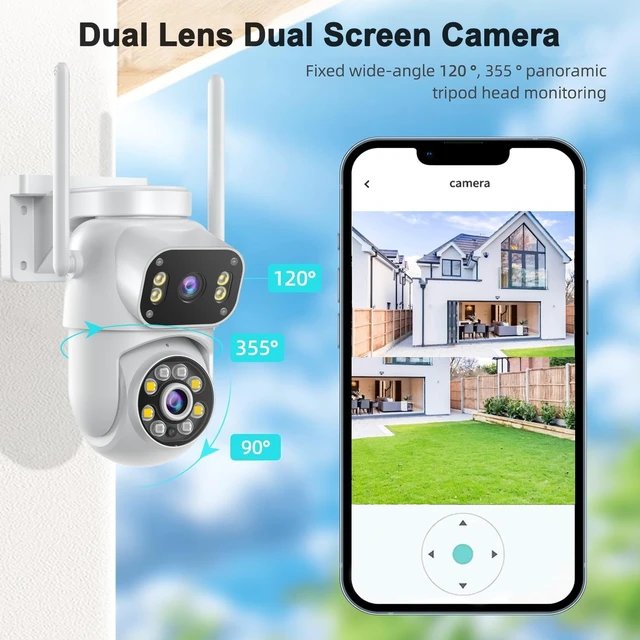 Alt view image 3 of 5 - Wireless Dual Lens Surveillance Security Camera Outdoor Indoor, 2.4GHz WiFi PTZ Camera for Home Security, Color Night Vision, Human Detection & AutoTracking, Two Way Audio, Waterproof, SD Slot