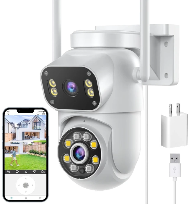 Main image of Wireless Dual Lens Surveillance Security Camera Outdoor Indoor, 2.4GHz WiFi PTZ Camera for Home Security, Color Night Vision, Human Detection & AutoTracking, Two Way Audio, Waterproof, SD Slot