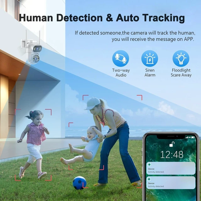 Alt view image 4 of 5 - Wireless Dual Lens Surveillance Security Camera Outdoor Indoor, 2.4GHz WiFi PTZ Camera for Home Security, Color Night Vision, Human Detection & AutoTracking, Two Way Audio, Waterproof, SD Slot
