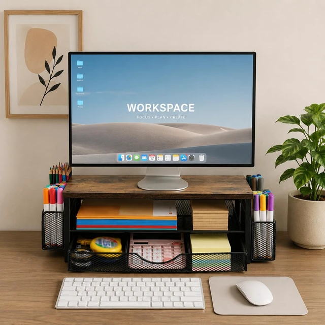 Alt view image 2 of 5 - JIANXINGHOOM Monitor Stand Riser with Storage Drawer, Desk Organizer