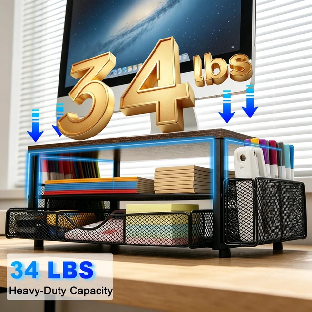Alt view image 4 of 5 - JIANXINGHOOM Monitor Stand Riser with Storage Drawer, Desk Organizer