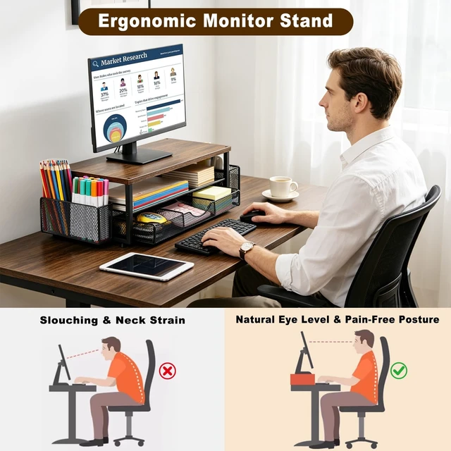 Alt view image 5 of 5 - JIANXINGHOOM Monitor Stand Riser with Storage Drawer, Desk Organizer
