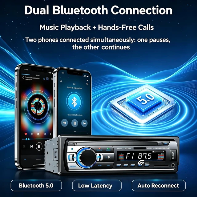 Alt view image 4 of 5 - Car Stereo with Bluetooth, DIN Car Stereo with USB Charging Port, Bluetooth FM Stereo Car Radio with MP3 Player, Hands-Free/USB/AUX/TF for Cars