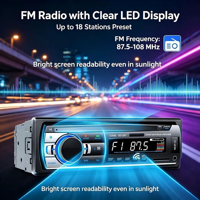 Alt view image 5 of 5 - Car Stereo with Bluetooth, DIN Car Stereo with USB Charging Port, Bluetooth FM Stereo Car Radio with MP3 Player, Hands-Free/USB/AUX/TF for Cars