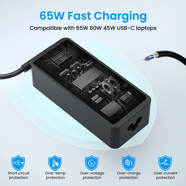 Alt view image 4 of 5 - CGGXJP Universal 65W 45W USB-C Laptop Charger Replacement Power Adapter