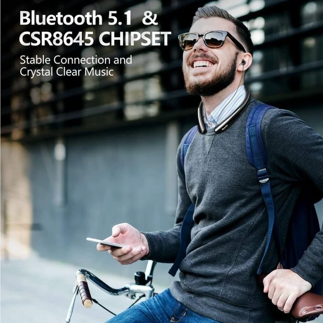 Alt view image 2 of 5 - MZQYRVK Blue Retractable Neckband Bluetooth Headphones,Bluetooth 6.0,Long Battery Hi-Fi Sound,IPX4 Waterproof Vibration Alert Wireless Headset for Running Travel