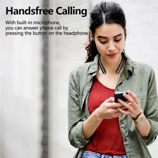 Alt view image 4 of 5 - MZQYRVK Blue Retractable Neckband Bluetooth Headphones,Bluetooth 6.0,Long Battery Hi-Fi Sound,IPX4 Waterproof Vibration Alert Wireless Headset for Running Travel