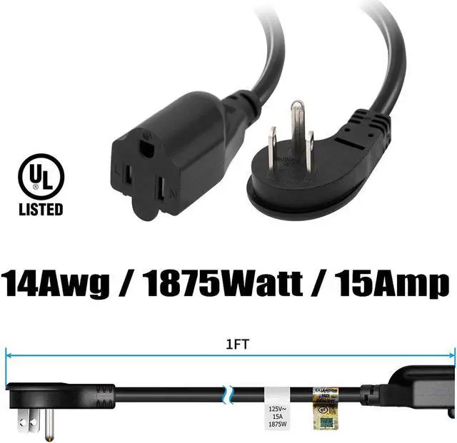 Alt view image 7 of 7 - FIRMERST 1875W Low Profile 1Ft Extension Cord 14 AWG Black 3 Pack
