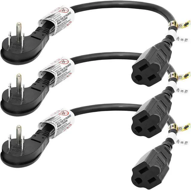 Main image of FIRMERST 1875W Low Profile 1Ft Extension Cord 14 AWG Black 3 Pack