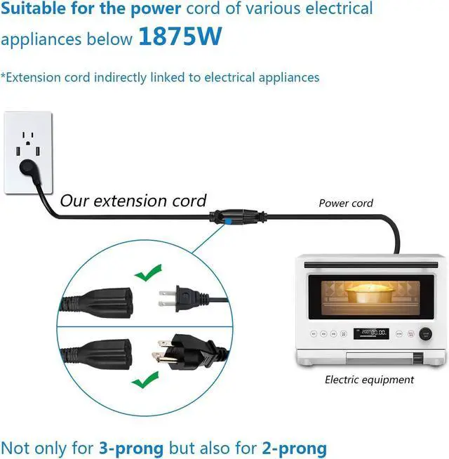 Alt view image 6 of 7 - FIRMERST 1875W Low Profile 1Ft Extension Cord 14 AWG Black 3 Pack