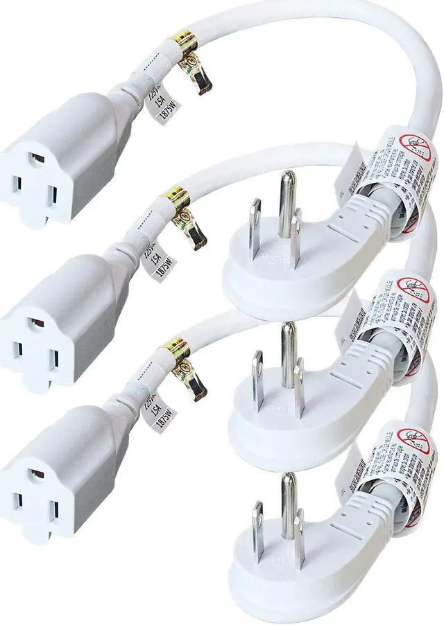 Main image of FIRMERST 1875W Flat Plug 1Ft Extension Cord 15A for Kitchen Home Appliance Office White (3 Pack)
