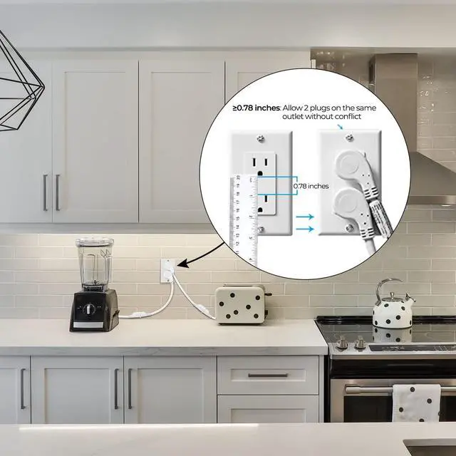 Alt view image 7 of 7 - FIRMERST 1875W Low Profile Flat Plug 2Ft Extension Cord 14AWG 15A White UL Listed
