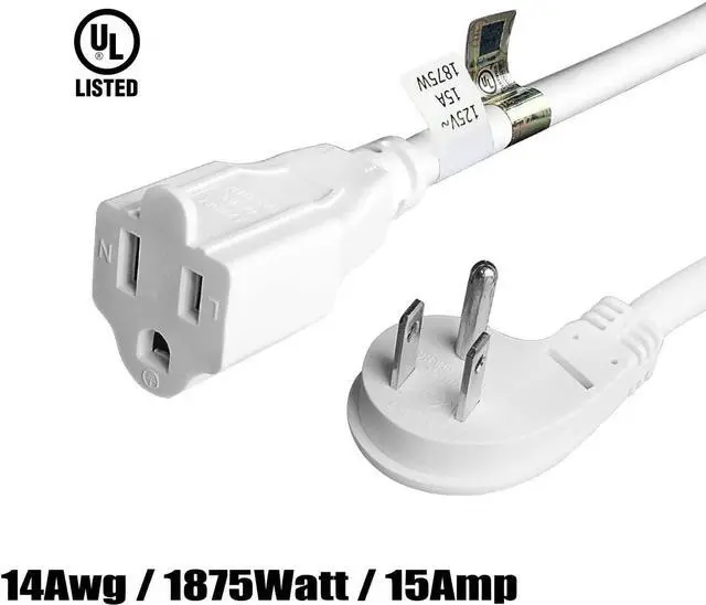Alt view image 3 of 7 - FIRMERST 1875W 15A Extension Cord 2 Feet 14/3 Flat Plug White, Pack of 2