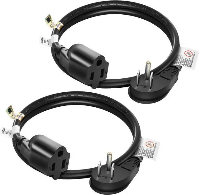 Main image of FIRMERST 1875W 15A Extension Cord 2 Feet 14/3 Flat Plug Black, Pack of 2