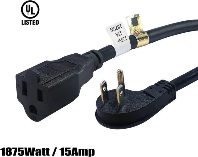 Alt view image 5 of 7 - FIRMERST 1875W 15A Extension Cord 2 Feet 14/3 Flat Plug Black, Pack of 2