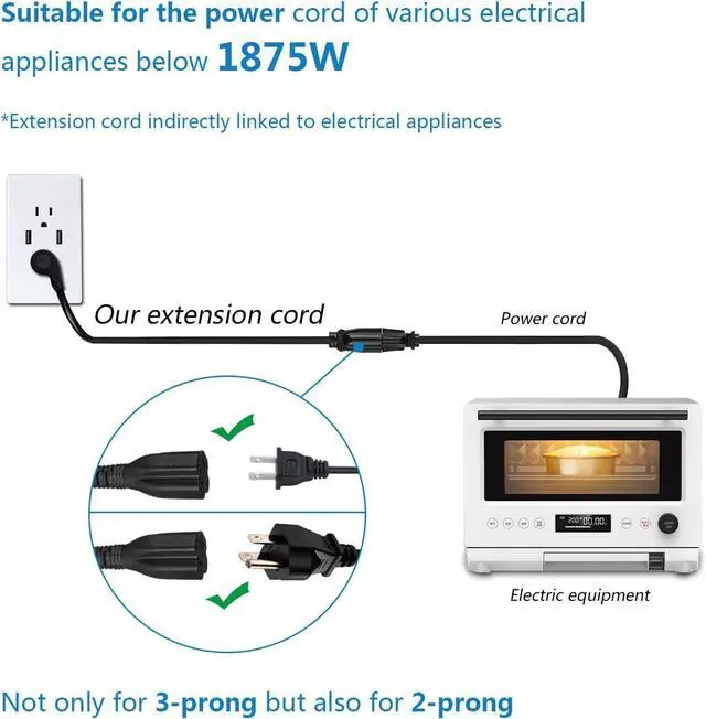 Alt view image 2 of 7 - FIRMERST 1875W Flat Plug Extension Cord 3 Feet 14 AWG 15A Black, UL Listed