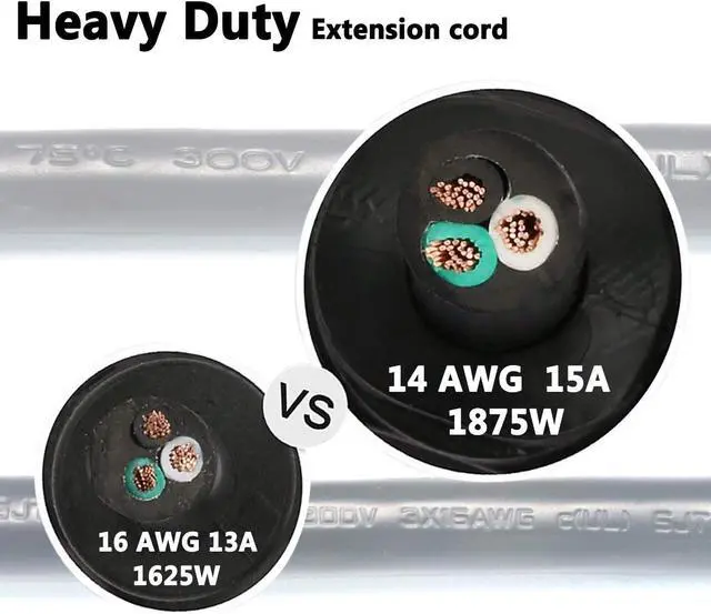 Alt view image 3 of 7 - FIRMERST 1875W Flat Plug Extension Cord 3 Feet 14 AWG 15A Black, UL Listed