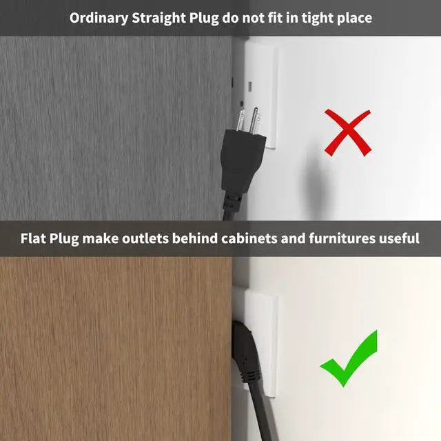 Alt view image 4 of 7 - FIRMERST 1875W Flat Plug Extension Cord 3 Feet 14 AWG 15A Black, UL Listed