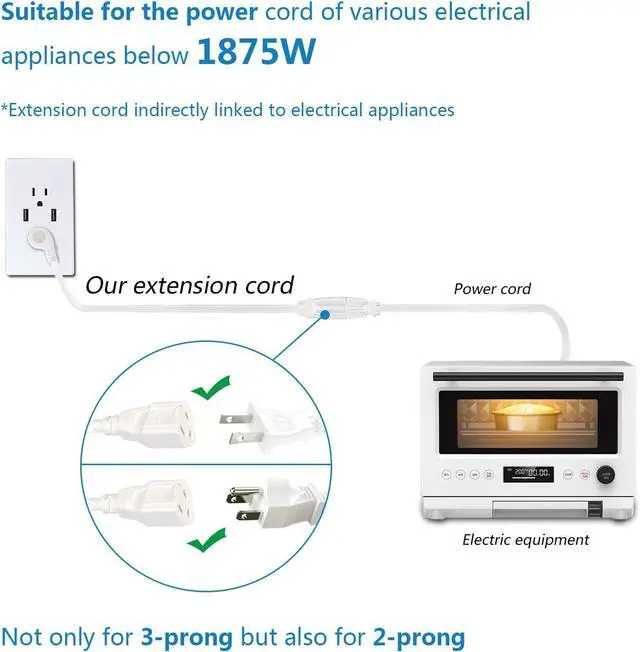 Alt view image 2 of 7 - FIRMERST 1875W Flat Plug Extension Cord 3 Feet 14 AWG 15A White, 1 Pack