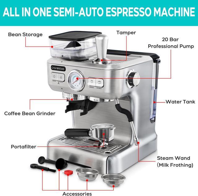 Casabrews Semi-Automatic 20 Bar Espresso Machine Cappuccino Maker with Milk  Frother, Silver