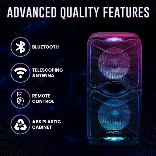 Alt view image 5 of 7 - Dolphin SP-212RBT Portable Bluetooth Party Speaker with Lights and PA System with Expandable Battery