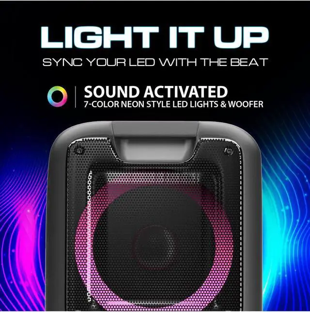 Alt view image 4 of 6 - Dolphin SP-2100RBT Portable Bluetooth Speaker on Wheels with Sound Activated Light Show