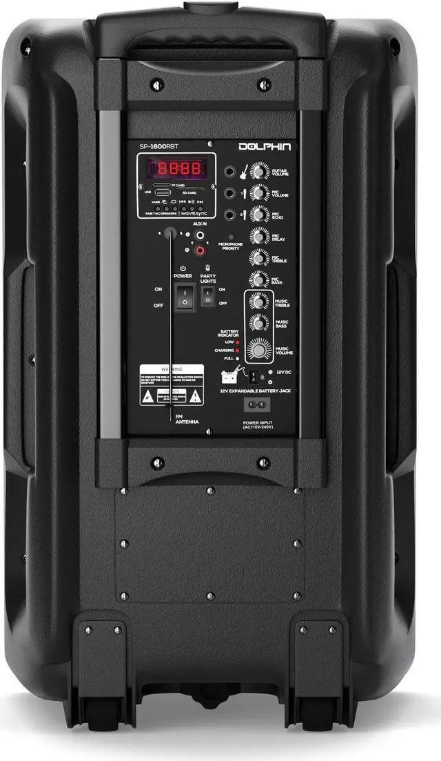Alt view image 5 of 8 - Dolphin SP-1600RBT Party Speaker | 15" 3600W Loud Sound System w/LED Lights, Includes Microphone & Remote Control