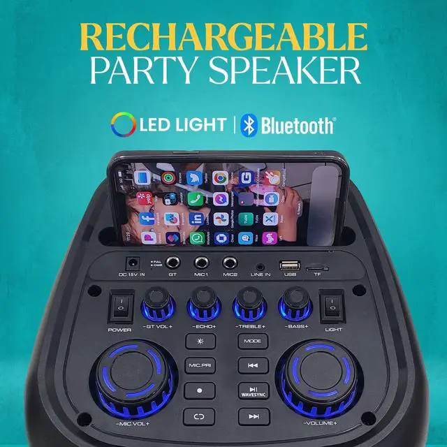 Alt view image 2 of 7 - Dolphin KP-380 Triple 8 Portable Karaoke Speaker