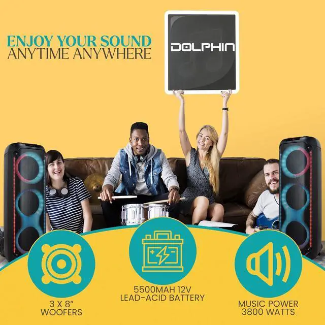 Alt view image 6 of 7 - Dolphin KP-380 Triple 8 Portable Karaoke Speaker