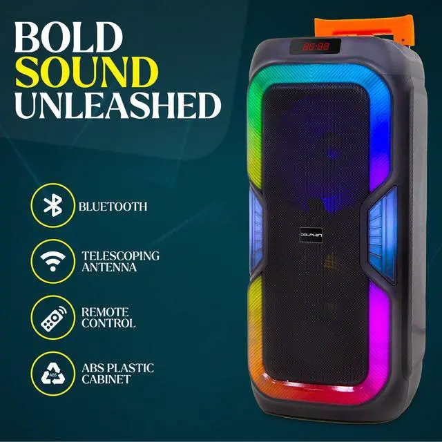 Alt view image 3 of 7 - Dolphin SP-1060RBT Dual 10" BOLD Deep Bass Party Speaker with Light Show