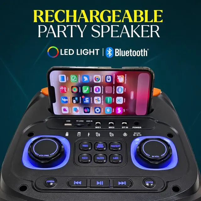 Alt view image 4 of 7 - Dolphin SP-1060RBT Dual 10" BOLD Deep Bass Party Speaker with Light Show