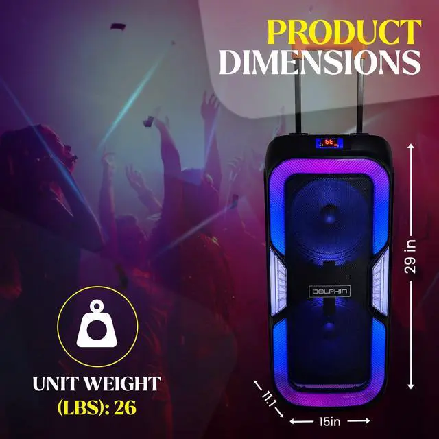 Alt view image 7 of 7 - Dolphin SP-1060RBT Dual 10" BOLD Deep Bass Party Speaker with Light Show