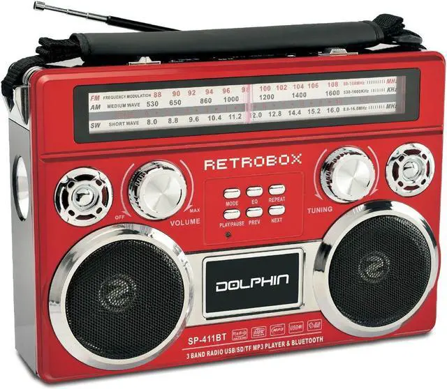 Alt view image 3 of 7 - Dolphin SP411BTBLK Audio Retrobox Portable Bluetooth Speaker - Black