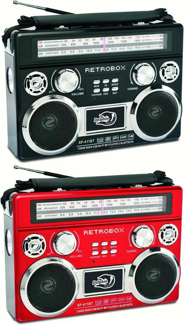 Alt view image 2 of 7 - Dolphin SP411BTBLK Audio Retrobox Portable Bluetooth Speaker - Black