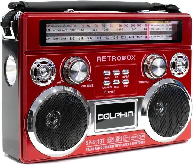 Alt view image 4 of 7 - Dolphin SP411BTBLK Audio Retrobox Portable Bluetooth Speaker - Black