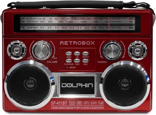 Alt view image 6 of 7 - Dolphin SP411BTBLK Audio Retrobox Portable Bluetooth Speaker - Black