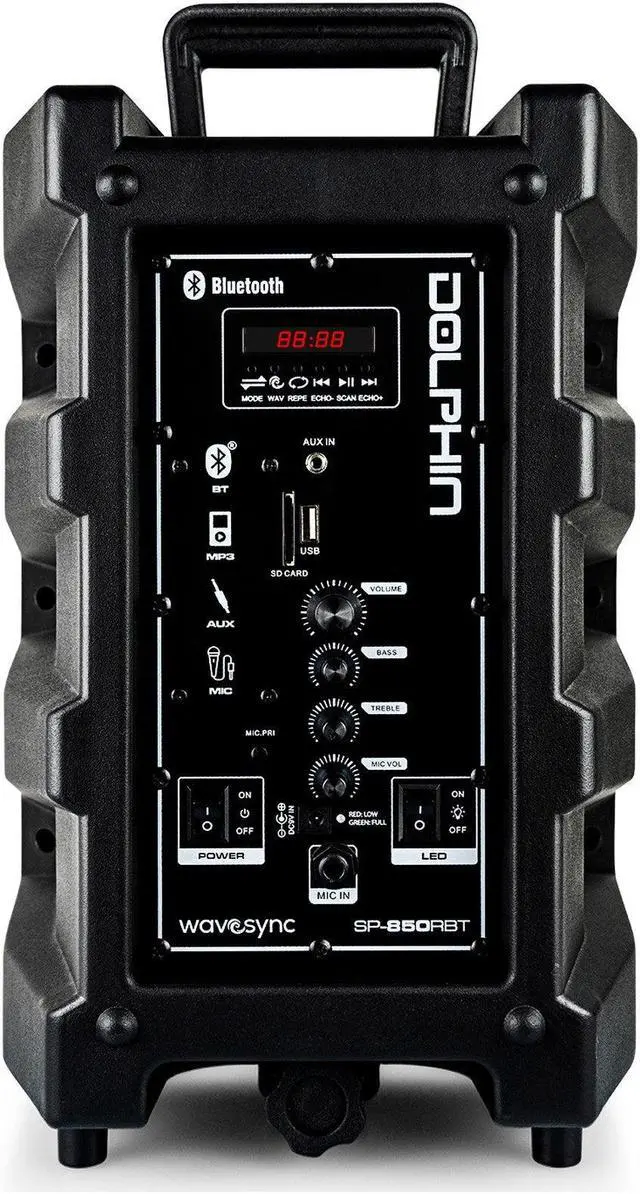 Alt view image 9 of 13 - Dolphin SP-850RBT Portable Bluetooth Speaker with Lights and Handheld Microphone