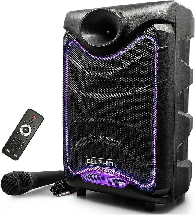 Alt view image 8 of 13 - Dolphin SP-850RBT Portable Bluetooth Speaker with Lights and Handheld Microphone