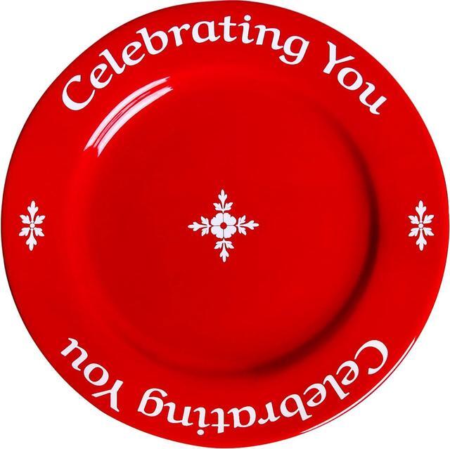 Main image of Celebrating You Red Plate in custom Gift Box. Birthday Plate, Mothers Day, Wedding, Anniversary, Holiday Gift, Red Dinner Plate, Quality Personalized Special Red Plate Microwave & Dishwasher Safe