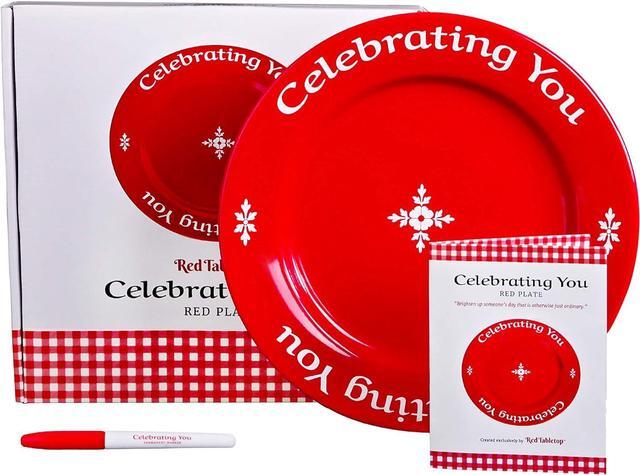 Alt view image 2 of 7 - Celebrating You Red Plate in custom Gift Box. Birthday Plate, Mothers Day, Wedding, Anniversary, Holiday Gift, Red Dinner Plate, Quality Personalized Special Red Plate Microwave & Dishwasher Safe