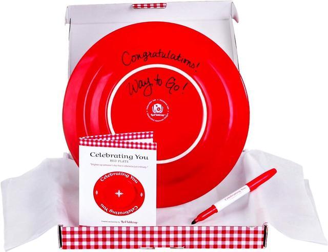 Alt view image 3 of 7 - Celebrating You Red Plate in custom Gift Box. Birthday Plate, Mothers Day, Wedding, Anniversary, Holiday Gift, Red Dinner Plate, Quality Personalized Special Red Plate Microwave & Dishwasher Safe