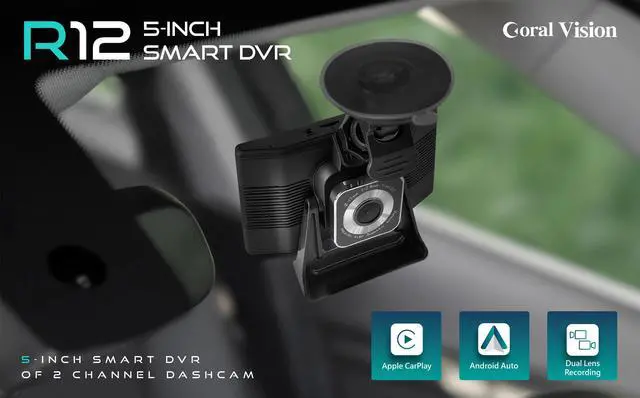 Main image of Coral Vision R12 Dual Lens Dashcam CarPlay Bluetooth audio output 5-inch Driving Recorder with CarPlay Android Auto
