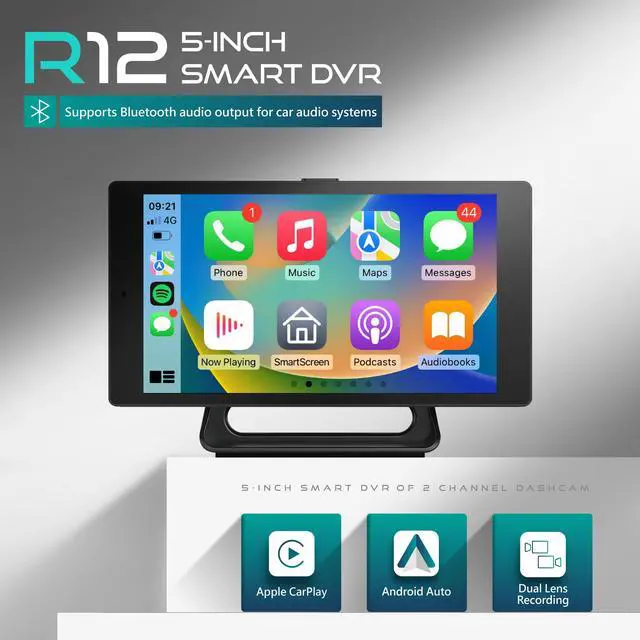 Alt view image 2 of 7 - Coral Vision R12 Dual Lens Dashcam CarPlay Bluetooth audio output 5-inch Driving Recorder with CarPlay Android Auto