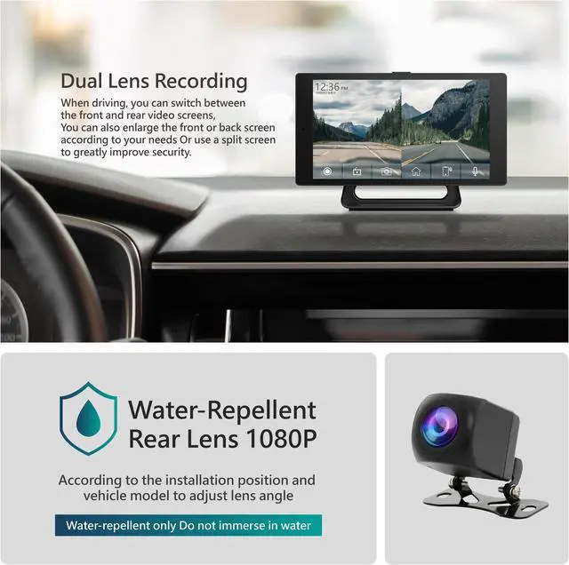 Alt view image 4 of 7 - Coral Vision R12 Dual Lens Dashcam CarPlay Bluetooth audio output 5-inch Driving Recorder with CarPlay Android Auto
