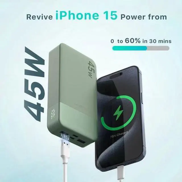 Alt view image 3 of 6 - 20000mAh Portable Power Bank 45W PD Charging External Battery Charger For Phone