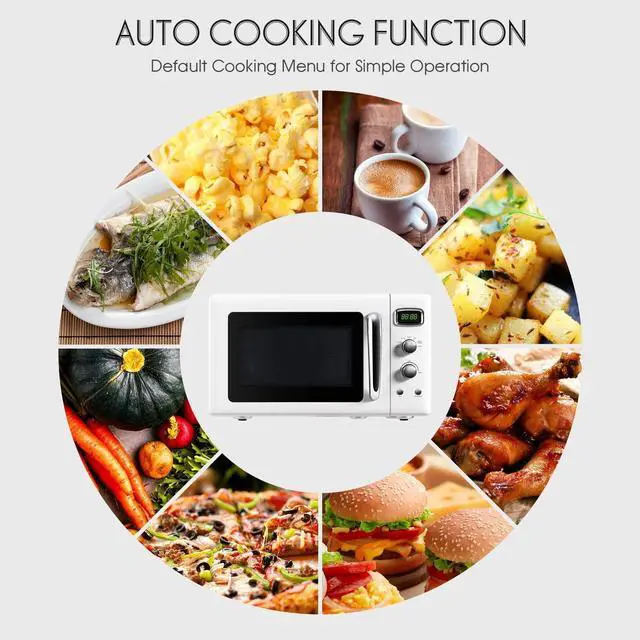 Alt view image 3 of 7 - ARLIME Retro Microwave Oven, 900W/0.9Cu.Ft, Small Countertop Microwave w/Defrost & Auto Cooking, LED Display, Pull Handle, Easy Clean Stainless Steel Interior, Child Lock, ETL Certification