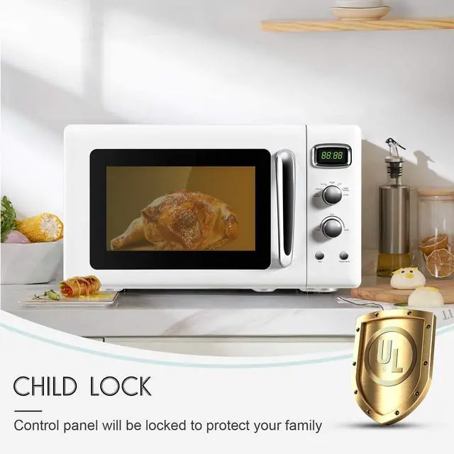 Alt view image 4 of 7 - ARLIME Retro Microwave Oven, 900W/0.9Cu.Ft, Small Countertop Microwave w/Defrost & Auto Cooking, LED Display, Pull Handle, Easy Clean Stainless Steel Interior, Child Lock, ETL Certification